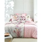 Linge de lit Colombine rose à motif fleurs lavable en machine style campagne 