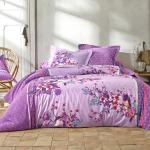 Draps housse Colombine violets en coton 140x190 cm 2 places en promo 