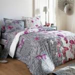 Linge de lit Colombine gris à fleurs en polycoton à motif papillons 140x200 cm 1 place 