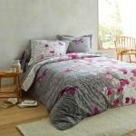 Linge de lit Colombine gris à fleurs en coton à motif papillons 140x200 cm 1 place 