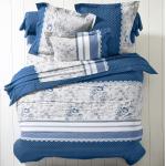 Draps housses en flanelle Colombine bleus à fleurs en coton 140x200 cm 1 place 