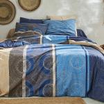 Draps housse Blancheporte bleus en coton à motif Afrique 160x200 cm 2 places en promo 