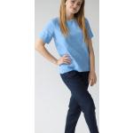 T-shirts bleus en lin à manches courtes scandinaves pour femme 