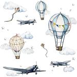 Little Deco DL707-4 Sticker mural pour chambre d'enfant Motif avion et montgolfières