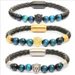 Bracelets de perles gris acier en acier à perles à motif lions personnalisés pour homme 