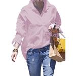 Chemises roses en coton en lin à manches longues Taille L look fashion pour femme en promo 