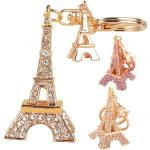 Porte-clés beiges en cristal à strass Tour Eiffel look fashion 