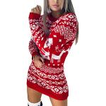 Robes pour fêtes de Noël d'hiver rouges à manches longues à manches longues à col rond Taille S look casual pour femme 