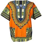 Robes chemisier orange imprimé africain à motif Afrique Taille L style ethnique pour femme 