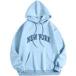 Vestes de survêtement de soirée saison été bleus clairs en polaire à New York à capuche à manches longues à col roulé Taille S plus size look streetwear pour homme 