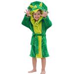 Robes de chambre capuche vert foncé en peluche à motif dinosaures enfant look fashion 