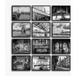 London Photography Prints Set, Black & White Gallery Wall Art Set Of 12 Unframed Prints, Big Ben, Westminster, Borough Market, Covent Garden