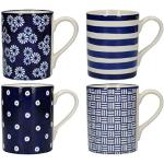 Tasses design bleu marine à rayures en céramique à motif fleurs en lot de 4 