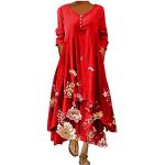 Robes en dentelle vintage rouges à fleurs maxi à manches longues à col bateau Taille L plus size look casual pour femme 