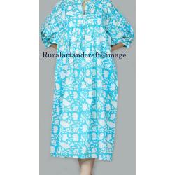 Robe Longue En Coton Doux Main Block Print Cotton Maxi Dress Longue Robe D'été Doux