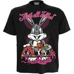 T-shirts noirs en coton à motif lapins à manches courtes Looney Tunes Bugs Bunny à manches courtes Taille XL look gothique pour homme 