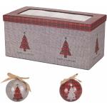 Lot de 12 Boules de Noël Ø 7,5 cm Brillantes dans Une boîte Cadeau, décor Tartan Rouge, Santa's House