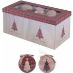 Lot de 12 Boules de Noël Ø 7,5 cm Brillantes dans Une boîte Cadeau, Motif Tartan Rayures, Santa's House