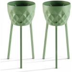 Caches pots design verts en métal en lot de 2 modernes 