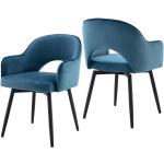 Chaises de cuisine bleues en velours avec accoudoirs en lot de 2 modernes en promo 