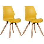 Chaises en bois jaunes en cuir synthétique en lot de 2 scandinaves 