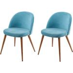Chaises en bois bleues en velours en lot de 2 rétro 