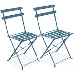 Chaises de jardin design bleus acier en acier pliables en lot de 2 
