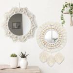 Miroirs muraux blanc d'ivoire diamètre 32 cm macramé 