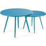 Tables basses bleues en acier en lot de 2 diamètre 34 cm modernes 