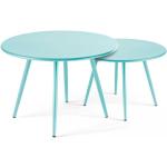 Tables rondes turquoise en acier en lot de 2 diamètre 50 cm scandinaves 