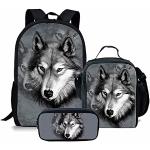 Sacs à dos scolaires gris à motif loups look fashion 