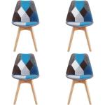 Chaises en bois multicolores patchwork en hêtre en lot de 4 rétro 