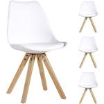 Chaises en plastique blanches en bois en lot de 4 scandinaves 