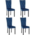 Chaises en bois bleus foncé en velours en lot de 4 