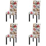 Chaises en bois multicolores à fleurs en tissu à motif fleurs en lot de 4 romantiques 