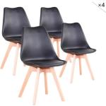 Chaises en cuir noires en cuir synthétique en lot de 4 scandinaves 