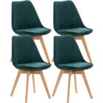 Chaises en bois vertes en velours en lot de 4 scandinaves 