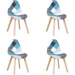 Chaises en bois multicolores patchwork en hêtre en lot de 4 rétro 