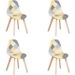 Lot de 4 chaises de salle à manger rembourrées avec pieds en hêtre, chaises patchwork multicolores design rétro(Jaune)