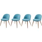 Chaises en bois bleues en velours en lot de 4 rétro 
