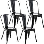 Chaises design noires en métal empilables en lot de 4 industrielles 