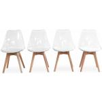 Lot de 4 chaises scandinaves - Lagertha - pieds bois - fauteuils 1 place - coussin blanc - coque transparente