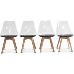 Lot de 4 chaises scandinaves - SWEEEK - Lagertha - Pieds bois - Coque transparente - Coussin cuir noir