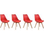 Chaises design rouges en bois massif en lot de 4 scandinaves 