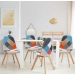 Chaises en bois multicolores patchwork en bois en lot de 4 scandinaves en promo 