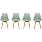 Chaises en bois vert de gris en hêtre en lot de 4 scandinaves 