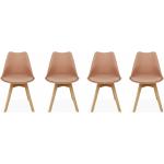 Chaises en bois marron en hêtre en lot de 4 scandinaves 