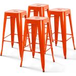 Tabourets de bar design orange en acier en lot de 4 industriels 