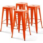 Tabourets de bar design orange en acier en lot de 4 industriels 