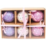 Ciao Set of 6 decoupage Christmas Tree Balls (Ø7,5cm) Dots, Hearts & Stars with Fabric Ribbon in Havana giftbox